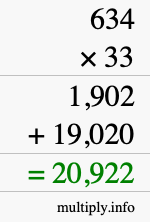 How to calculate 634 times 33 using long multiplication