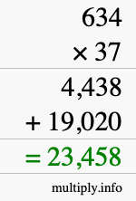 How to calculate 634 times 37 using long multiplication