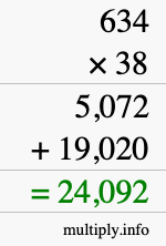 How to calculate 634 times 38 using long multiplication