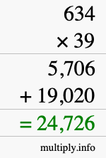 How to calculate 634 times 39 using long multiplication
