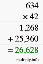 How to calculate 634 times 42 using long multiplication How to calculate 634 times 42 using long multiplication