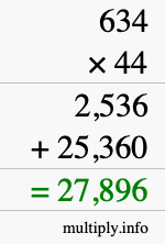 How to calculate 634 times 44 using long multiplication How to calculate 634 times 44 using long multiplication