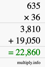 How to calculate 635 times 36 using long multiplication