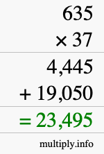 How to calculate 635 times 37 using long multiplication