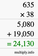 How to calculate 635 times 38 using long multiplication