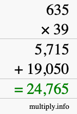 How to calculate 635 times 39 using long multiplication