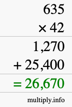How to calculate 635 times 42 using long multiplication