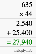How to calculate 635 times 44 using long multiplication How to calculate 635 times 44 using long multiplication