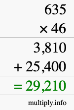 How to calculate 635 times 46 using long multiplication
