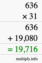 How to calculate 636 times 31 using long multiplication