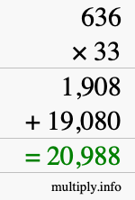 How to calculate 636 times 33 using long multiplication