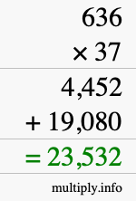 How to calculate 636 times 37 using long multiplication
