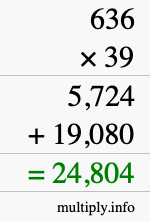 How to calculate 636 times 39 using long multiplication