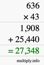 How to calculate 636 times 43 using long multiplication