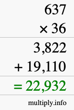 How to calculate 637 times 36 using long multiplication