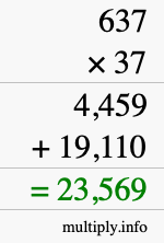 How to calculate 637 times 37 using long multiplication