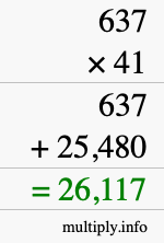 How to calculate 637 times 41 using long multiplication