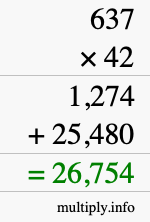 How to calculate 637 times 42 using long multiplication