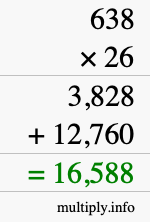 How to calculate 638 times 26 using long multiplication