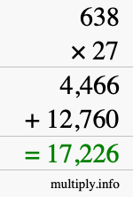 How to calculate 638 times 27 using long multiplication