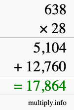 How to calculate 638 times 28 using long multiplication