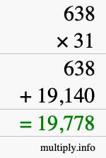 How to calculate 638 times 31 using long multiplication