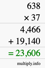 How to calculate 638 times 37 using long multiplication