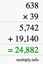 How to calculate 638 times 39 using long multiplication