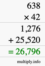 How to calculate 638 times 42 using long multiplication
