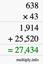 How to calculate 638 times 43 using long multiplication