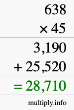 How to calculate 638 times 45 using long multiplication