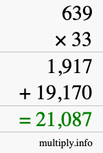 How to calculate 639 times 33 using long multiplication