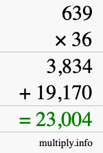How to calculate 639 times 36 using long multiplication