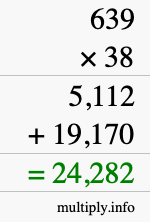 How to calculate 639 times 38 using long multiplication