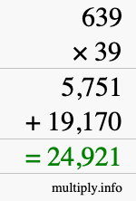 How to calculate 639 times 39 using long multiplication