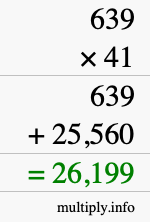 How to calculate 639 times 41 using long multiplication