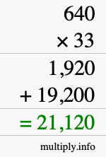 How to calculate 640 times 33 using long multiplication