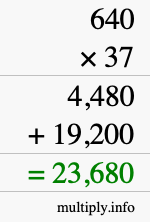 How to calculate 640 times 37 using long multiplication