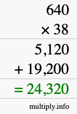 How to calculate 640 times 38 using long multiplication