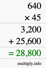How to calculate 640 times 45 using long multiplication
