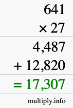 How to calculate 641 times 27 using long multiplication