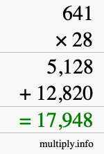 How to calculate 641 times 28 using long multiplication