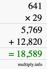 How to calculate 641 times 29 using long multiplication