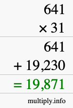 How to calculate 641 times 31 using long multiplication