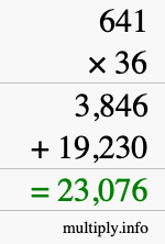 How to calculate 641 times 36 using long multiplication