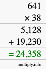 How to calculate 641 times 38 using long multiplication