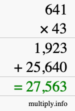 How to calculate 641 times 43 using long multiplication