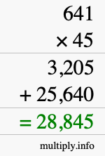 How to calculate 641 times 45 using long multiplication