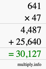 How to calculate 641 times 47 using long multiplication