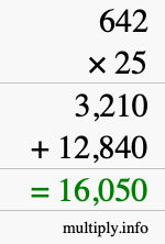 How to calculate 642 times 25 using long multiplication